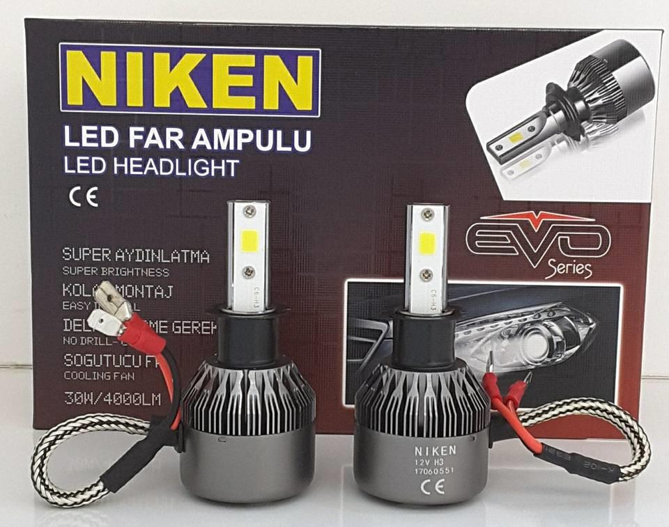 NIKEN 12V H3 COB LED XENON FAR AMPUL SETİ 6500K 4000 LÜMEN