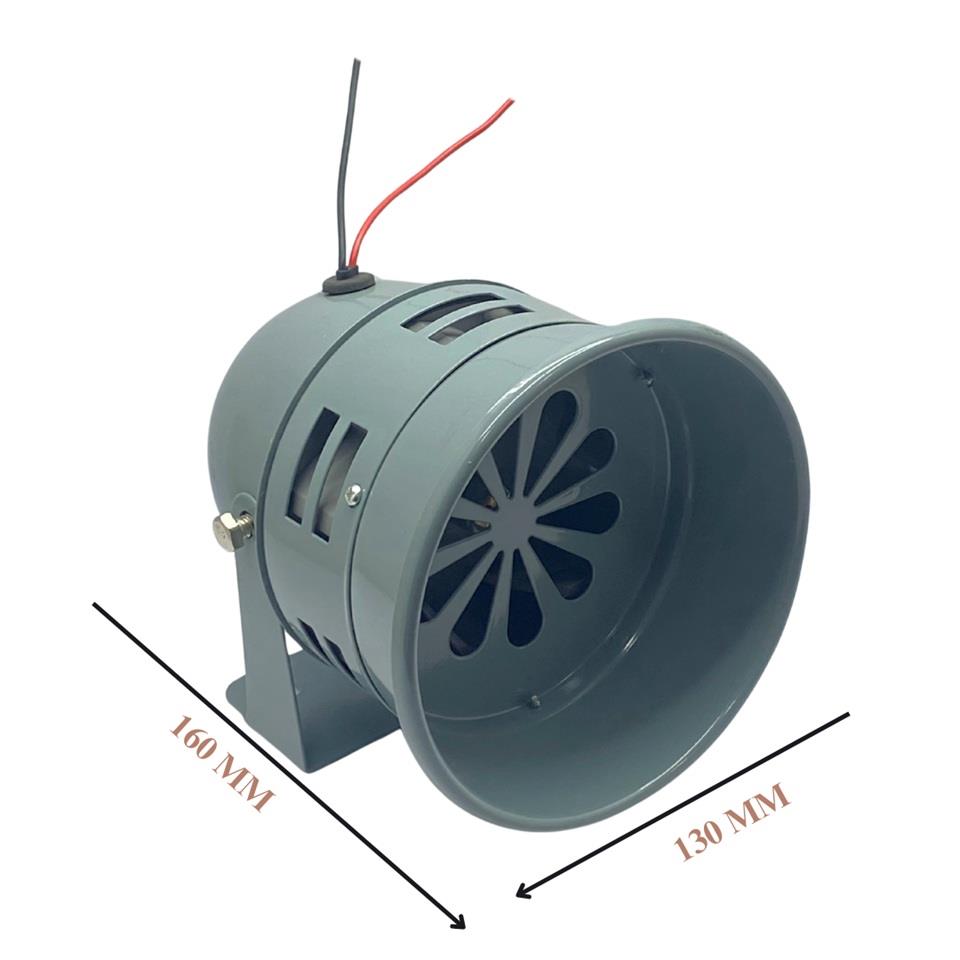 12V MOTORLU SİREN METAL BÜYÜK TİP 400 HZ (GRİ) (130*160 MM)