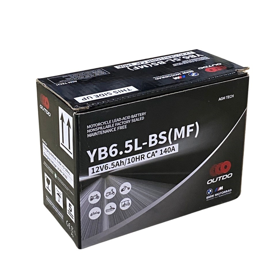 OUTDO 12V 6.5 AH MOTOSİKLET AKÜSÜ AGM TECH 140 A (EN) (138*65*100 MM) (12N6.5L-BS) (YB65.5L-BS-MF)