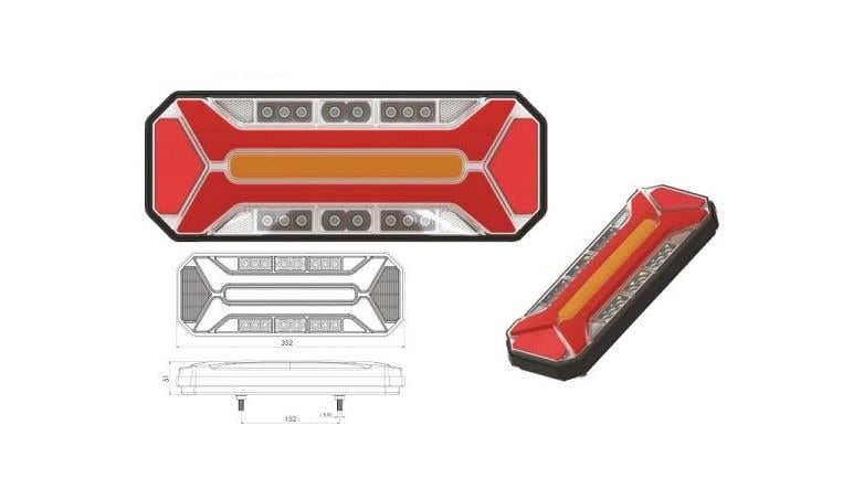 12V-24V STOP LAMBASI NEON LEDLİ (KAYAR SİNYALLİ) (5 FONKSİYONLU) (352*133 MM) E BELGELİ