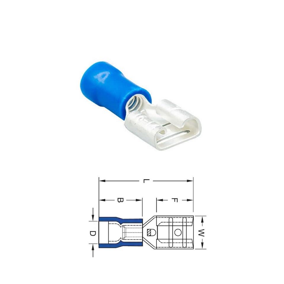 DİŞİ FİŞ MİNİ TIRNAKSIZ (İZOLELİ) (KALAYLI) (4.8 MM) (1.50-2.50 MM KABLO UYLMU) MAVİ
