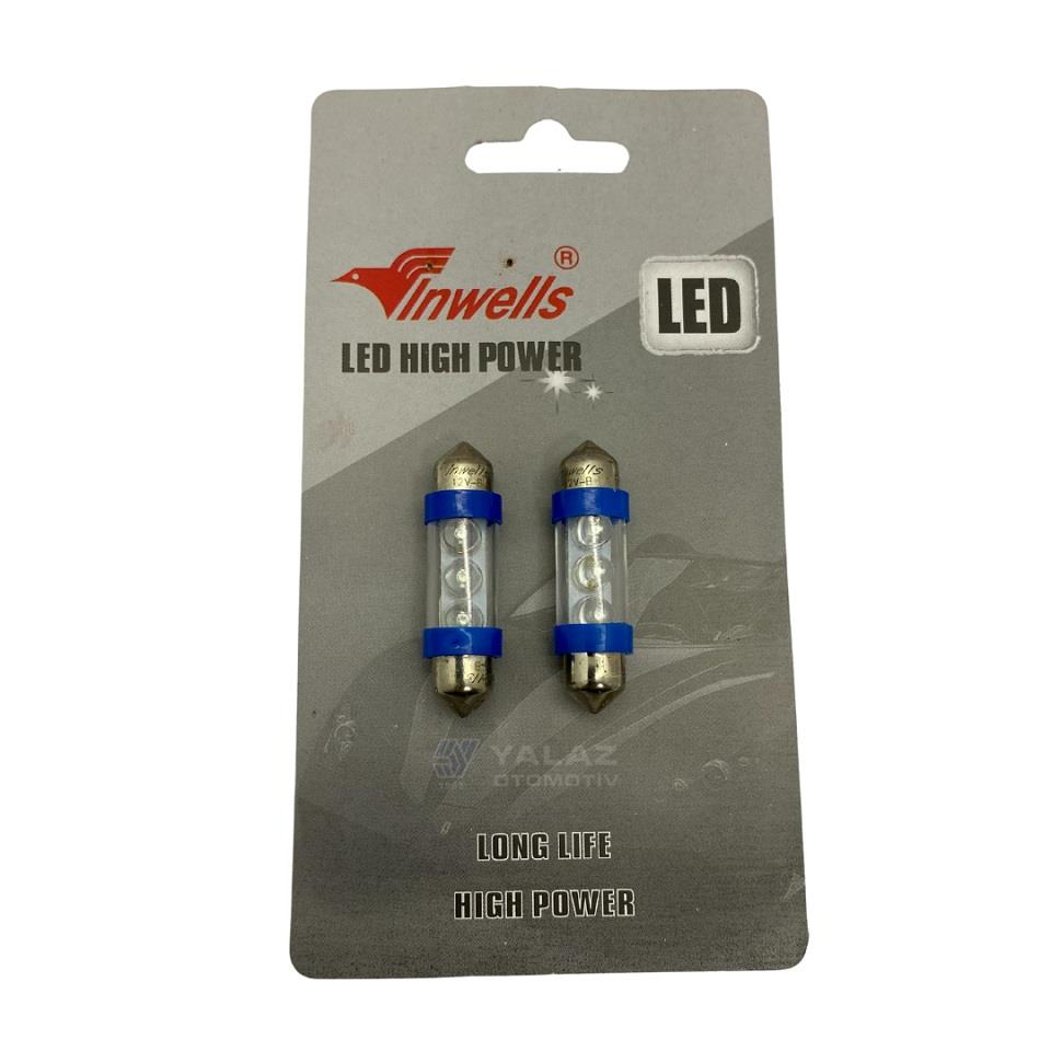 12V SOFİT AMPUL 3 LEDLİ MAVİ (39 MM) (2 AD)