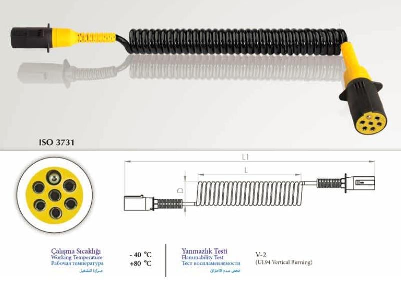 TIR DORSE ELEKTRİK KABLOSU 7Lİ (4.5 MT) (S TİPİ SİYAH)