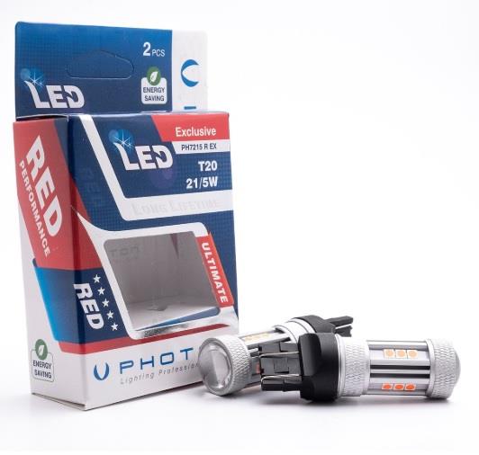 PHOTON 12V 1016 AMPUL DİPSİZ T20 (13 LEDLİ) KIRMIZI (MERCEKLİ) (2 AD)