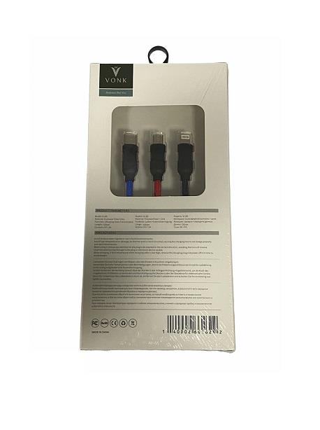 TELEFON ŞARJ KABLOSU IPHONE-MIKRO-TYPE-C (ÇOKLU UÇ) 5V 3A 120CM