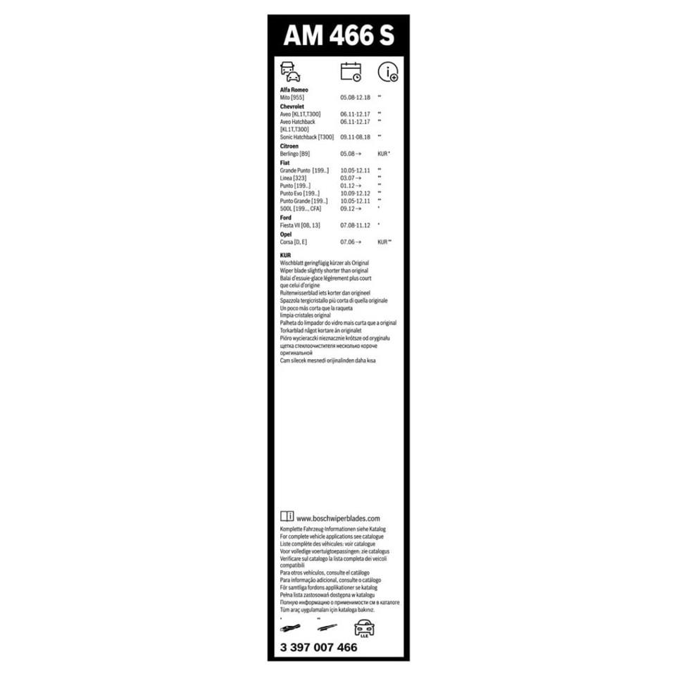 BOSCH SİLECEK SÜPÜRGESİ 650/380 MM AEROTWIN (AM466S) FIAT LINEA/PUNTO-FORD FIESTA-OPEL CORSA