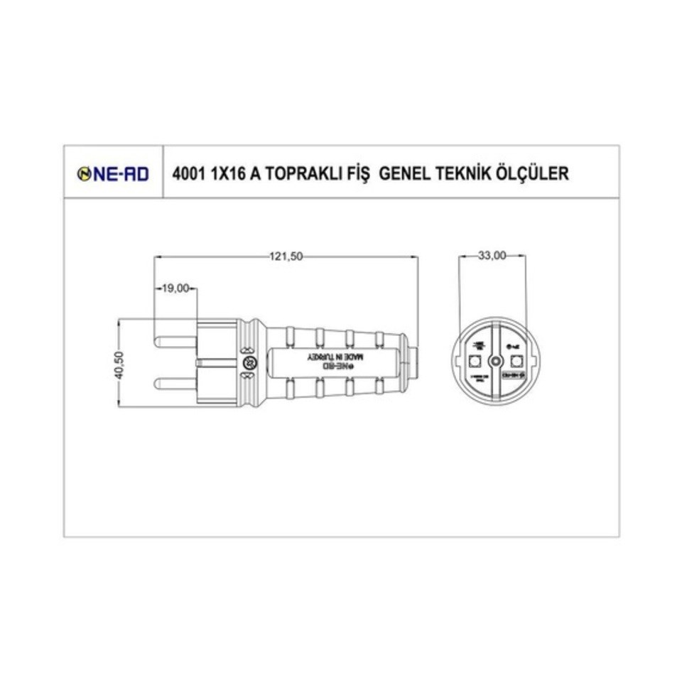220V-240V ERKEK FİŞ (PRİZ) (1X16A) (KAUÇUK) (TOPRAKLI) UPS