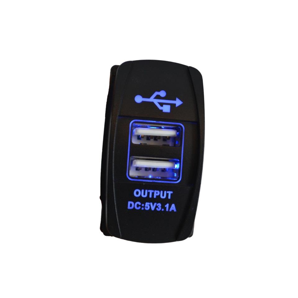 12V-24V TELEFON ŞARJ CİHAZLI (USB) (3.1A) (ANAHTAR TİPİ) (MAVİ IŞIK)
