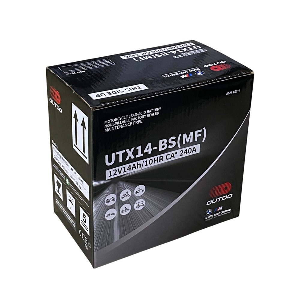 OUTDO 12V 14 AH MOTOSİKLET AKÜSÜ AGM TECH 240A (EN) (150*86*145) (YTX14-BS) (UTX14-BS-MF) (TERS)