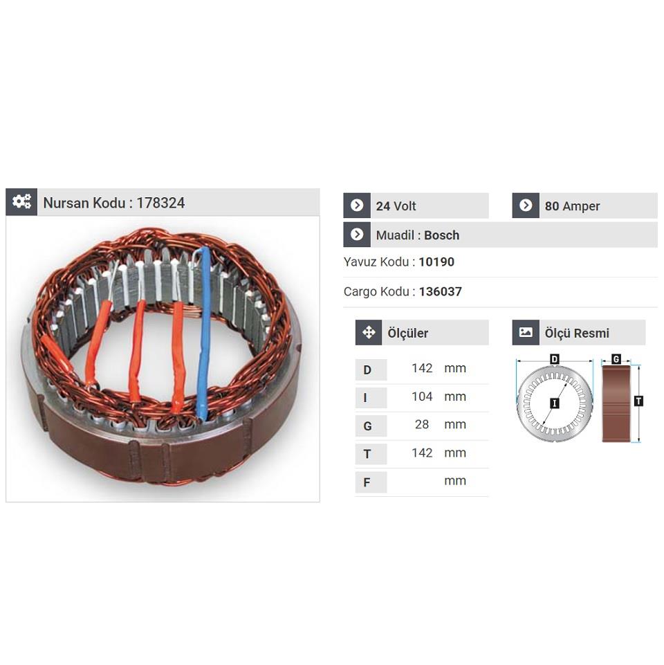 24V ALTERNATÖR STATÖR BOSCH TİPİ 100 A (4 UÇLU)