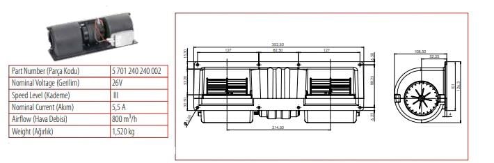 KORMAS 24V KALORİFER MOTORU ORTA TİP (BLOWER) (352.5*108.5) (3 DEVİR)