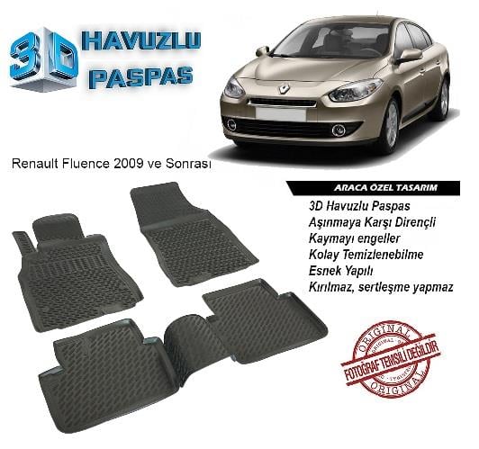 3D ARAÇ PASPASI (SİYAH) (4 PARÇA) RENAULT FLUENCE 2009 >