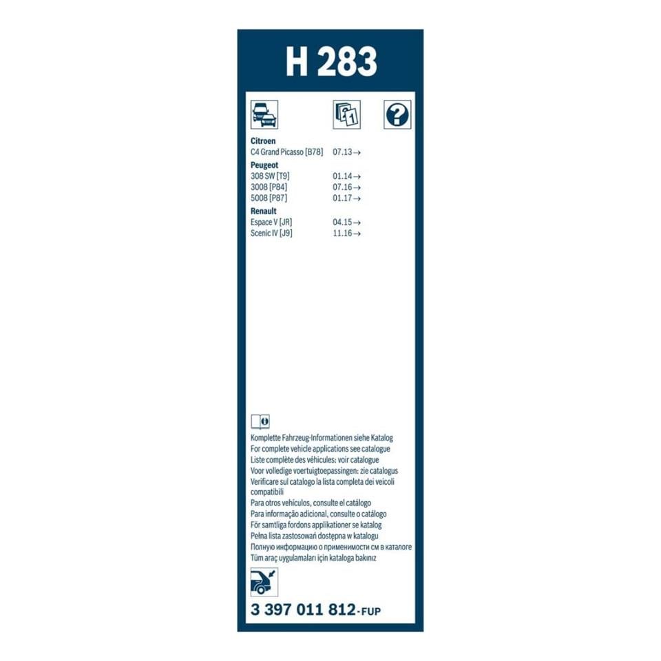 BOSCH SİLECEK SÜPÜRGESİ 280 MM PLS ARKA (H283) CITROEN-PEUGEOT-RENAULT