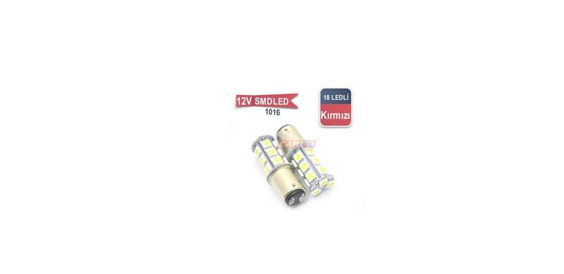 12V 1016 AMPUL 18 LEDLİ KIRMIZI (2 AD)