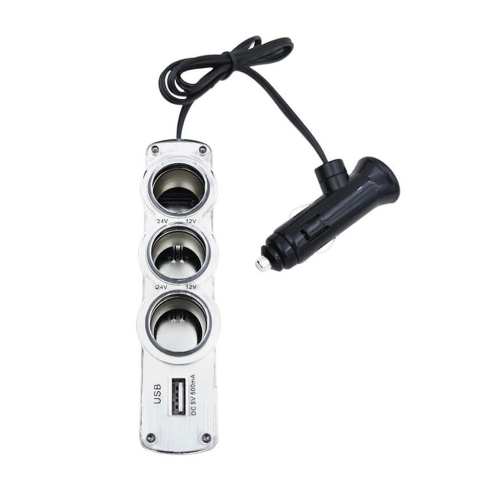 12V-24V ÇAKMAK SOKETİ (ENERJİ SOKETİ) (ÇAKMAK 3 + USB 1 ŞARJLI 0.5 A) (KABLOLU)