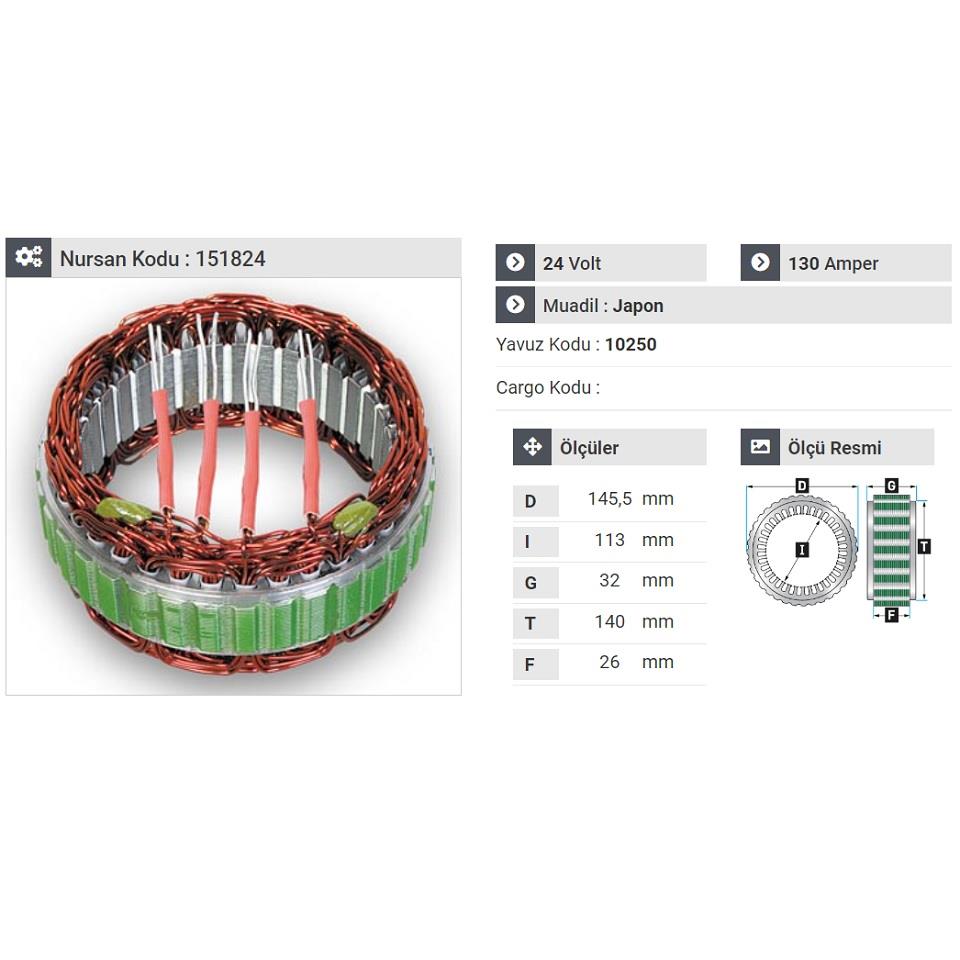 24V ALTERNATÖR STATÖR MITSUBISHI TİPİ 130 A (4 UÇLU) DAF-IVECO-RENAULT-SCANIA-VOLVO