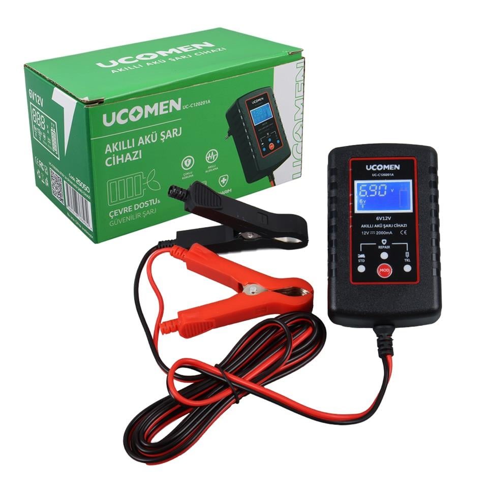 UCOMEN 6V-12V ŞARJ REDRESÖRÜ (AKILLI AKÜ ŞARJ CİHAZI) (ADAPTÖRÜ) (OTOMATİK LCD EKRAN 2 A) 25050
