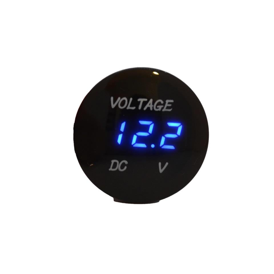12V-24V DİJİTAL VOLTMETRE (BOMBELİ TİP) (MAVİ IŞIK) (28 MM)