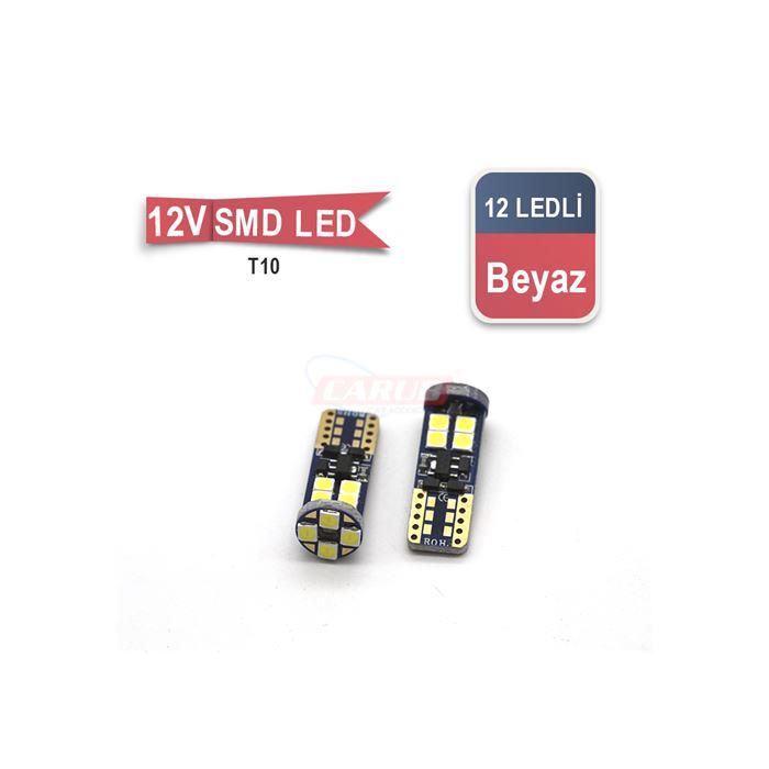 12V DİPSİZ AMPUL T10 12 LEDLİ BEYAZ CANBUS (2 AD)