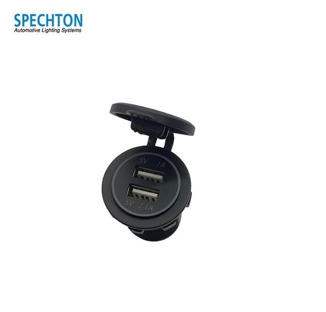 12V-24V TELEFON ŞARJ CİHAZI (USB X 2) (1A/2.1A) (KAPAKLI MARİN) KIRMIZI
