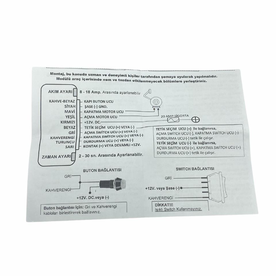 12V CAM KAPAMA MODÜLÜ (KAYAR KAPI VE BASAMAK MODÜLÜ) (KUMANDASIZ)