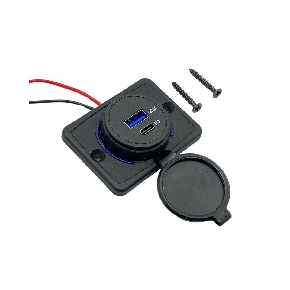 12V-24V TELEFON ŞARJ CİHAZI (USB+TYPE-C) (1.5A/3.1A) (KAPAKLI MARİN)