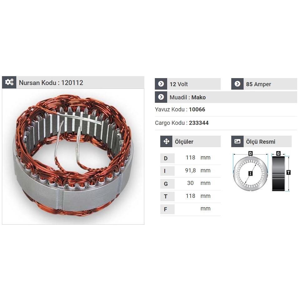 12V ALTERNATÖR STATÖR MARELLI-DENSO TİPİ 85 A (3 UÇLU)