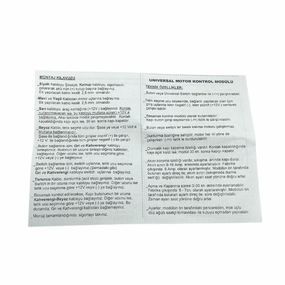 12V CAM KAPAMA MODÜLÜ (KAYAR KAPI VE BASAMAK MODÜLÜ) (KUMANDASIZ)