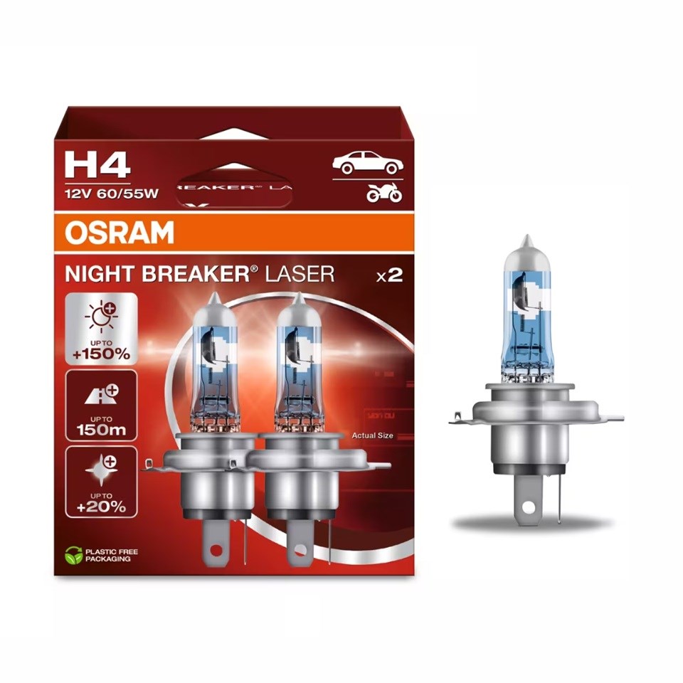 OSRAM 12V H4 AMPUL 60/55W +%150 PARLAK IŞIK +150 METRE FAZLA GÖRÜŞ +%20 BEYAZ IŞIK (2 AD)