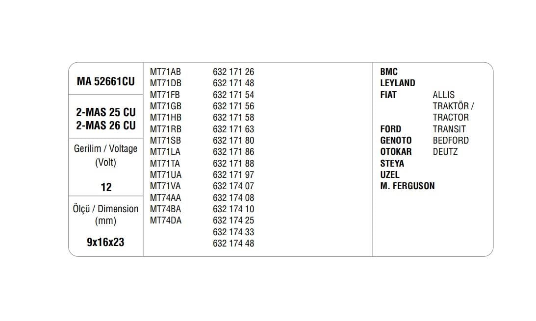 MEGA 12V MARŞ KÖMÜRÜ MAKO TİPİ MASX-25/26 CU (4 AD)