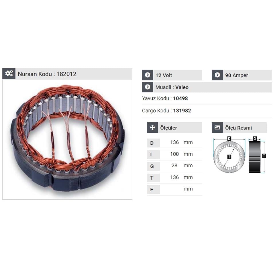 12V ALTERNATÖR STATÖR VALEO TİPİ 90 A (3 UÇLU) (KLİMALI) RENAULT R19