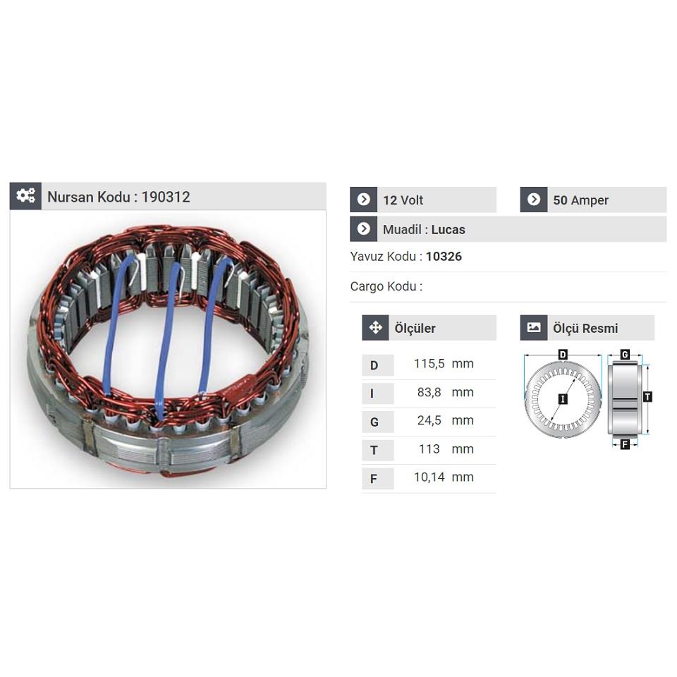 12V ALTERNATÖR STATÖR 50 A LUCAS TİPİ (3 UÇLU) (A-115)