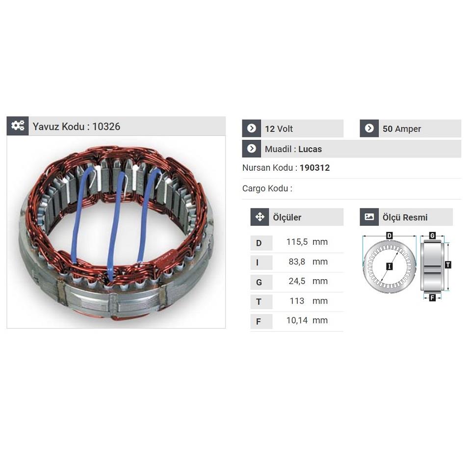 12V ALTERNATÖR STATÖR 50 A LUCAS TİPİ (3 UÇLU) (A-115)