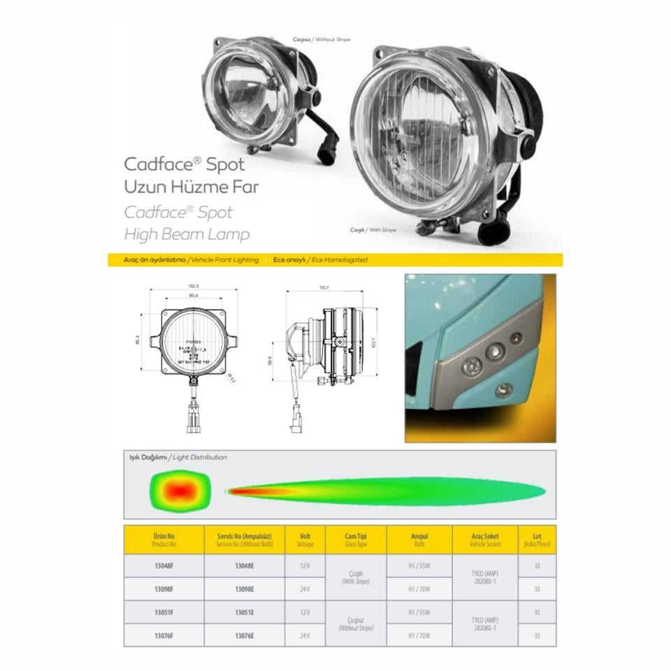 FARBA SİS LAMBASI-SPOT FARI SCADFACE (PARKSIZ) (ÇİZGİLİ CAM) BMC-IVECO-KARSAN-OTOKAR-TEMSA