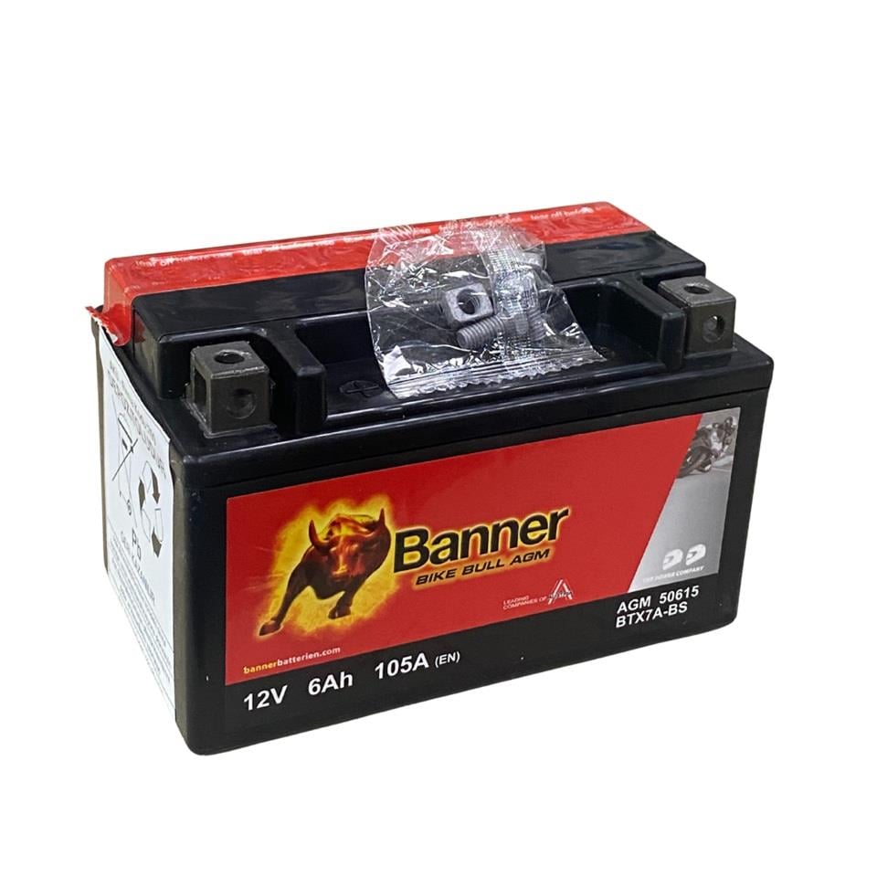 BANNER 12V 6 AH MOTOSİKLET AKÜSÜ AGM 105 A (EN) (150*87*93) (YTX7A-BS) (TERS)