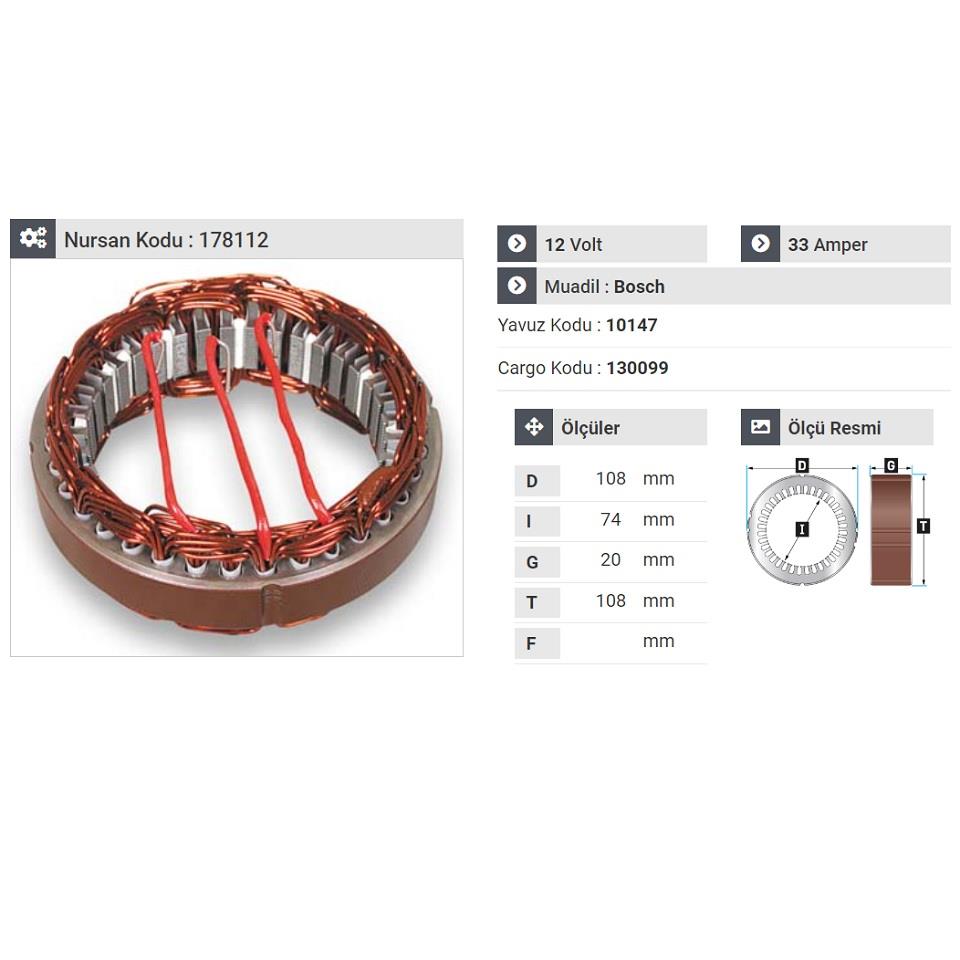 12V ALTERNATÖR STATÖR BOSCH TİPİ 33 A (3 UÇLU)