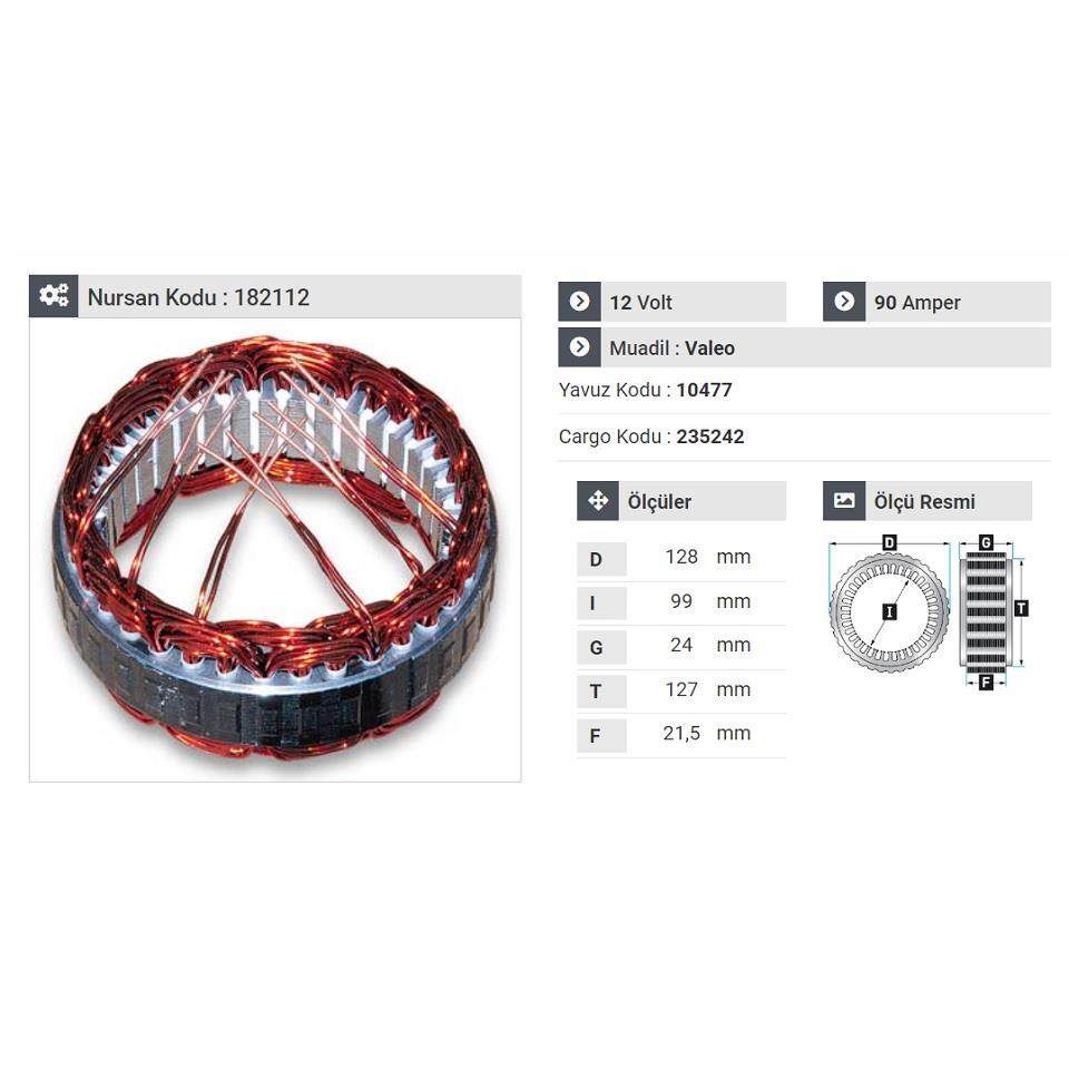 12V ALTERNATÖR STATÖR VALEO TİPİ 90 A (6 UÇLU)