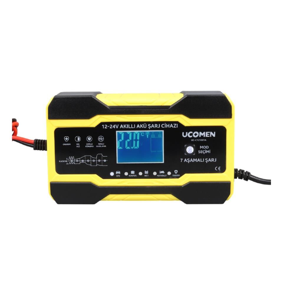 UCOMEN 12V-24V ŞARJ REDRESÖRÜ (AKILLI AKÜ ŞARJ CİHAZI) (OTOMATİK 10 A) 7 AŞAMALI ŞARJ (+AGM/JEL)