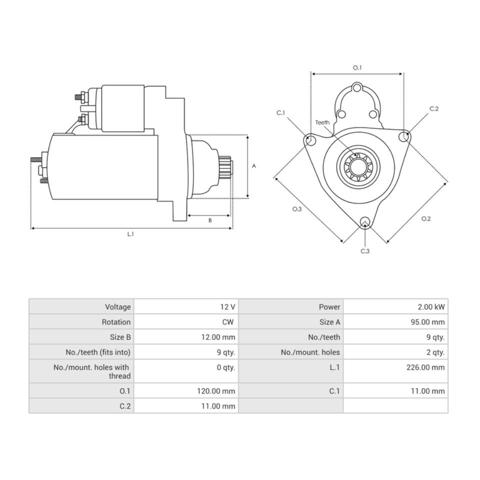 12V MARŞ MOTORU 9 DİŞ 2.0 KW BMC LEVEND (NİSSAN MOTORLU)-NİSSAN FORKLİFT/PİCK-UP