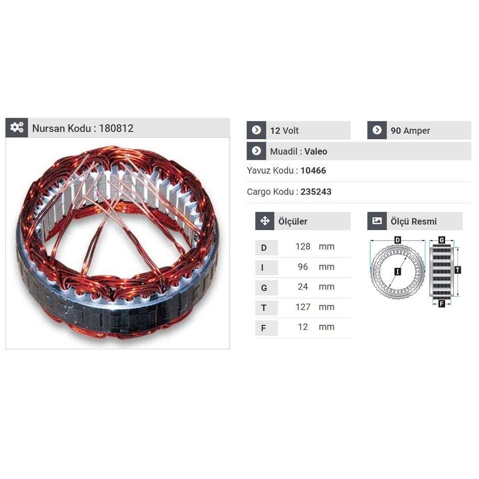 12V ALTERNATÖR STATÖR VALEO TİPİ 90 A (6 UÇLU)