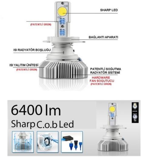 SHARP 12-24V D2S COB LED XENON FAR AMPUL SETİ 6000K 6400 LÜMEN