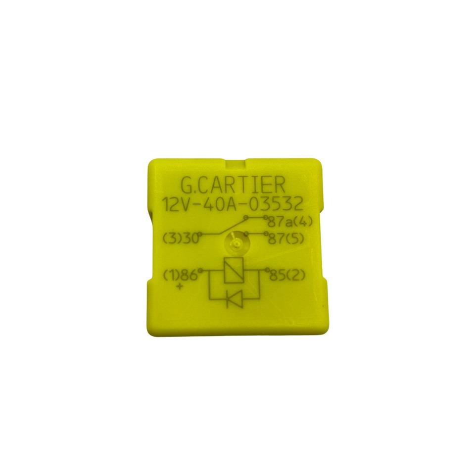 G.CARTIER 12V RÖLE 5 UÇLU 40A (ÇİFT PLATİN) (DİYOTLU) (30-85-86-87-87a) (SARI) OEM