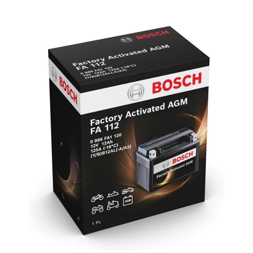 BOSCH 12V 12 AH MOTOSİKLET AKÜSÜ AGM 125 A (EN) (134*81*160) (FA112) (YB12AL-A) (YB12AL-A2)