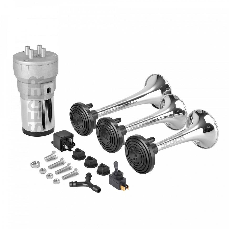 SEGER 12V 3LÜ HAVALI KORNA (KOMPRESÖRLÜ) KROM