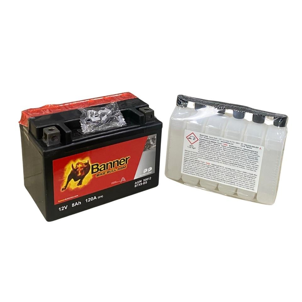 BANNER 12V 8 AH MOTOSİKLET AKÜSÜ AGM 120 A (EN) (152*88*106) (YTX9-BS)