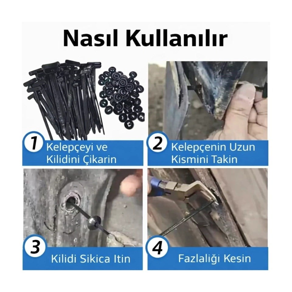 KABLO BAĞI 4.8 X 95 SİYAH (ŞASİ TİPİ) (TEK DELİKLİ UYGULAMA ALANLARI İÇİN) (100 AD)