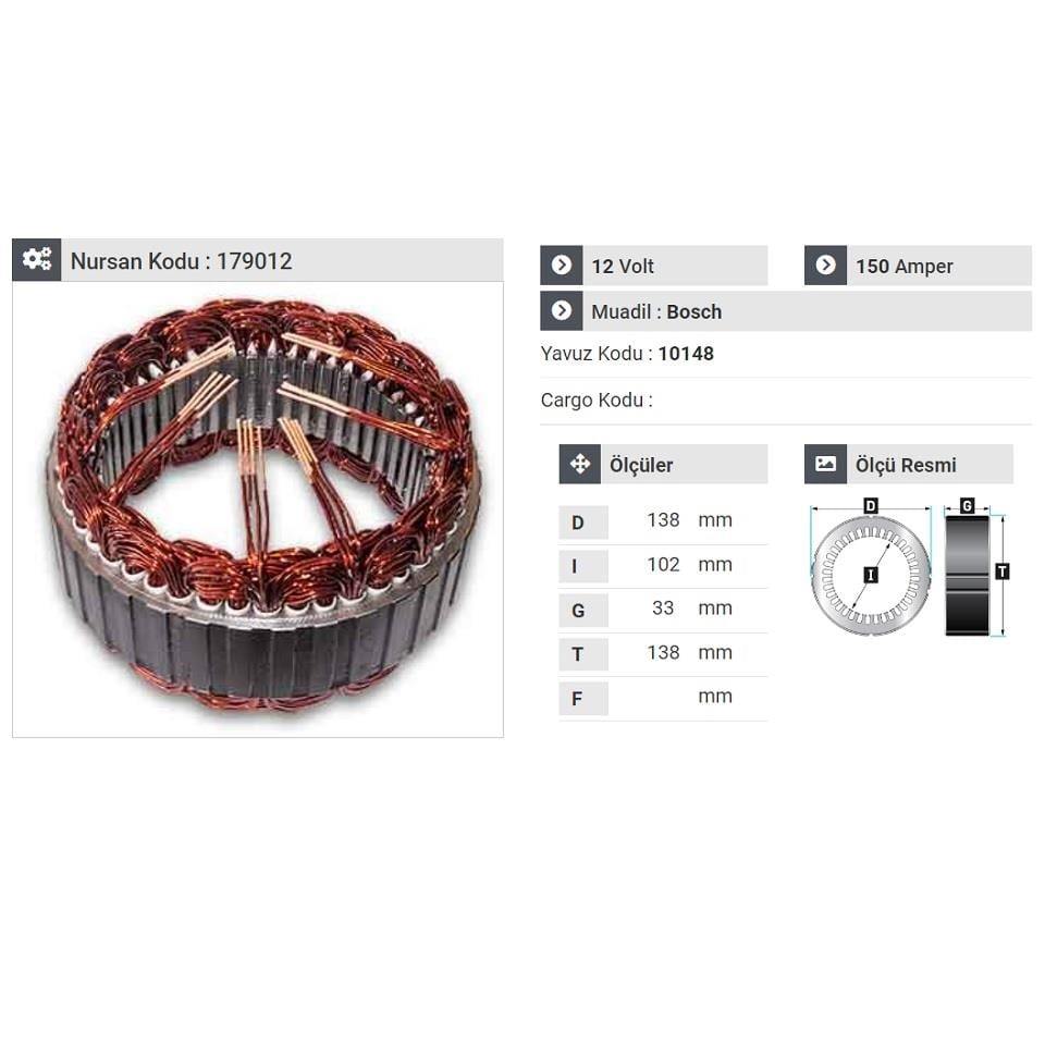 12V ALTERNATÖR STATÖR VALEO TİPİ 150 A (6 UÇLU) FIAT-FORD-PEUGEOT-VOLVO