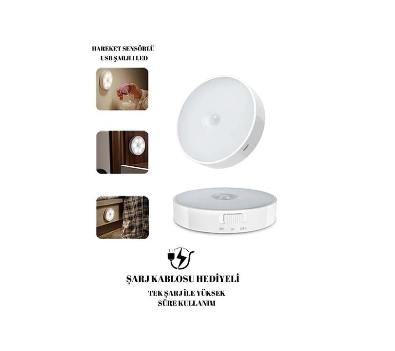 HAREKET SENSÖRLÜ USB ŞARJLI LEDLİ BEYAZ IŞIK LAMBA (TAVAN LAMBASI)