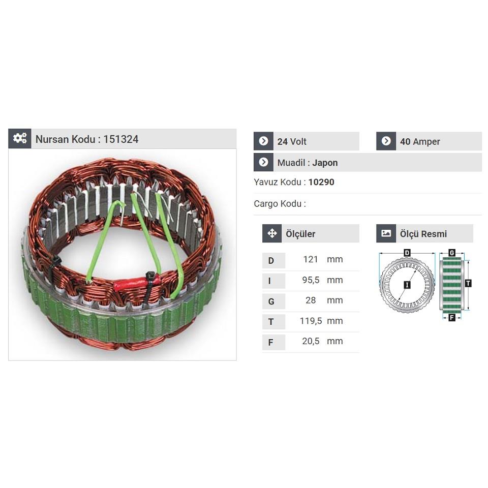 24V ALTERNATÖR STATÖR MITSUBISHI TİPİ 40 A