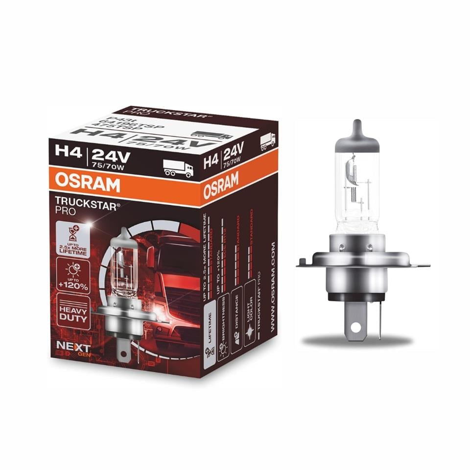 OSRAM 24V H4 AMPUL 75/70W 43T TRUCKSTAR PRO (SARSINTIYA DAYANIKLI) UZUN ÖMÜRLÜ
